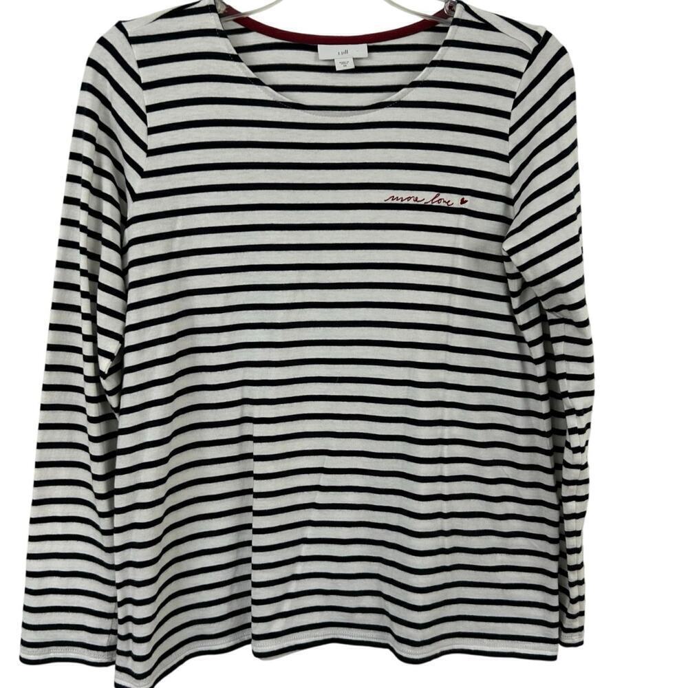 J Jill Striped Long Sleeve Tee Nautical Casual Relaxed Women XS